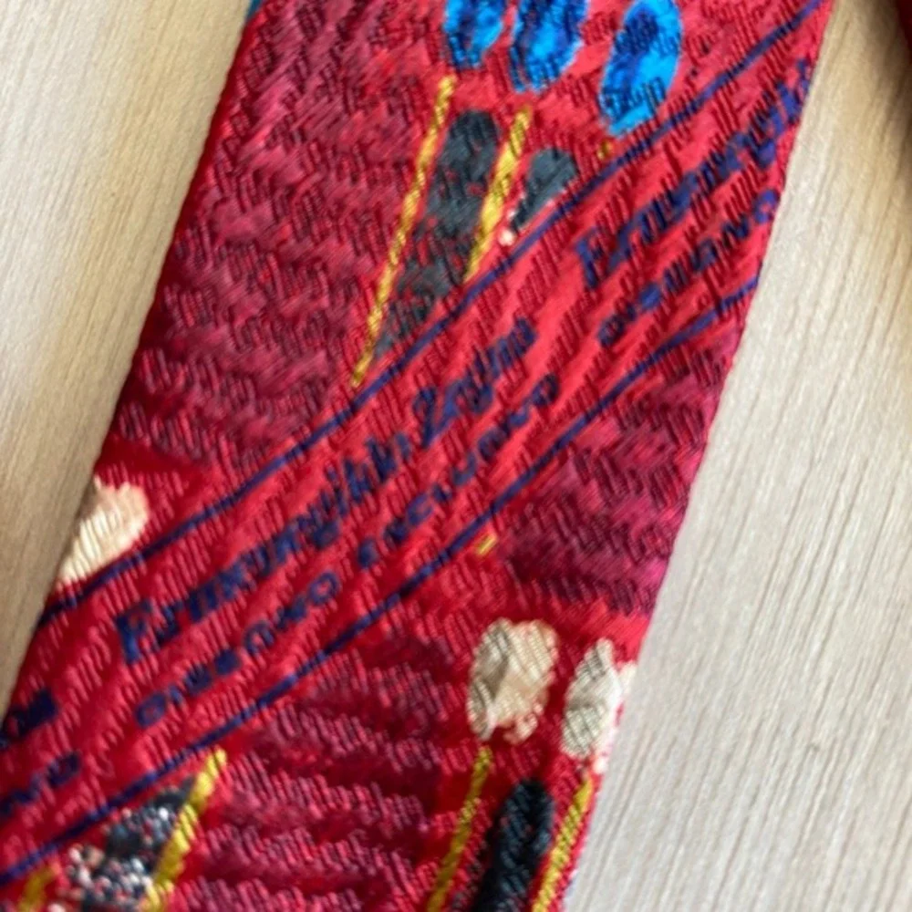 Ermenegildo Zegna 100% Silk Tie‎ Mens Necktie Red Blue Geometric Abstract Italy